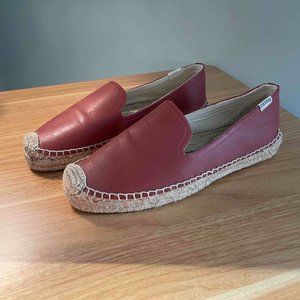 Soludos Red Leather Slip-On Espadrille Smoking Slipper Flats, size 8, like new!